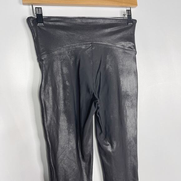 Spanx Womens Medium M Black Faux Leather Leggings Sleek Smoothing High Waist - Picture 7 of 10